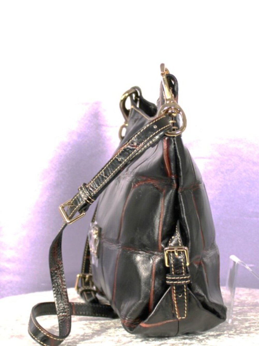 Dooney & Bourke Black Croc Embossed Leather Hobo Shoulder Bag Crossbody - Picture 3 of 11